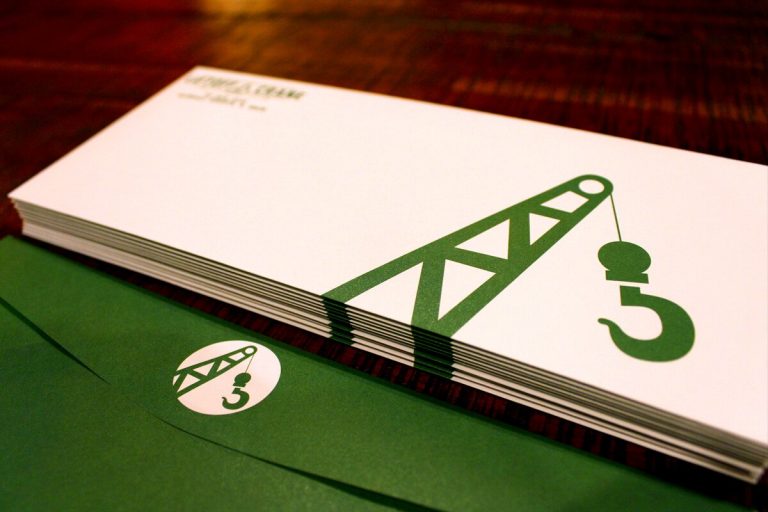 Custom designed envelopes for Liftoff Crane by Stoltz Design