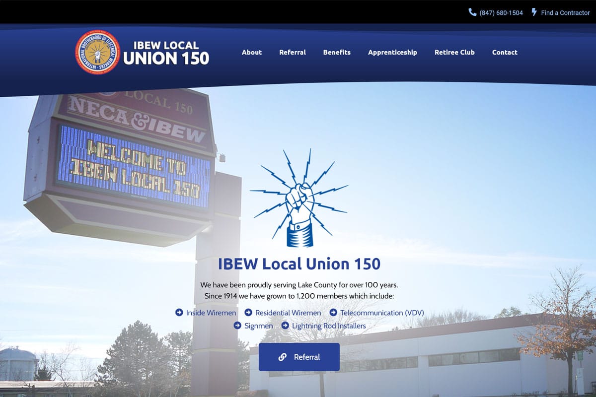 IBEW 150 in Libertyville website design